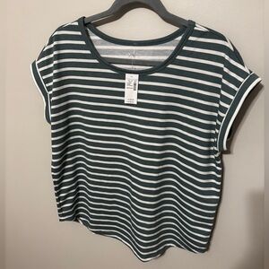Maurices Green and White Striped Short Sleeve Tee